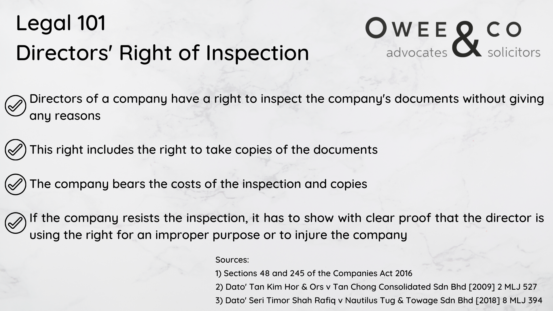 Legal 101 - 1 Directors' Inspection
